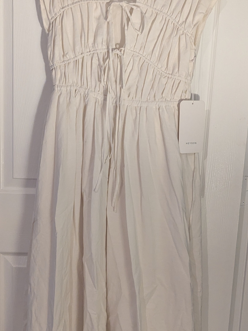 HEYSON Beige Oatmeal Tie Front Ruched Maxi Dress NWT